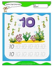 okul öncesi çocuklar için 10 sayısı çizgi çalışma sayfaları